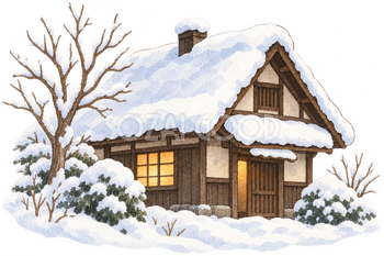 寒中の小さな家の水彩イラスト｜小寒の無料素材 106425