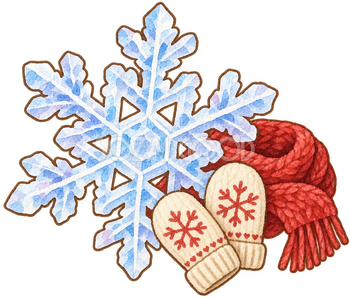 雪の結晶と冬小物の水彩イラスト｜小寒の無料素材 106428