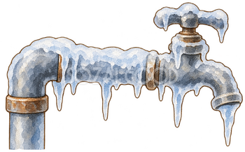 凍った水道管の水彩イラスト｜水道凍結の無料素材 106439