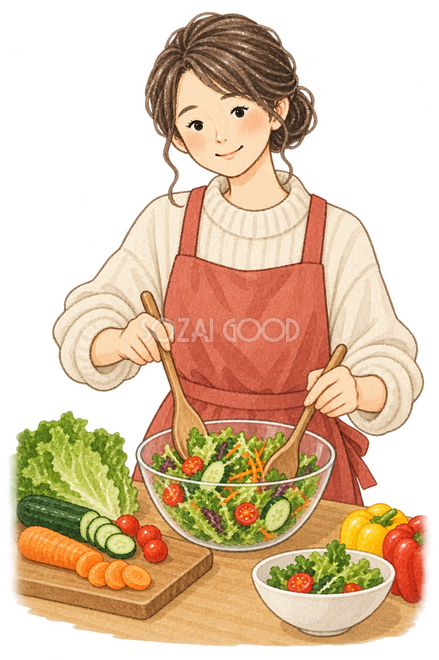 野菜の食事を用意する女性 野菜の食事を用意する女性