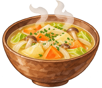 温かいスープの水彩イラスト｜温活の無料素材 106472