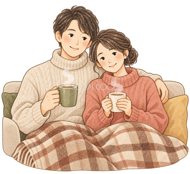 冬の部屋でくつろぐ夫婦 冬の部屋でくつろぐ夫婦