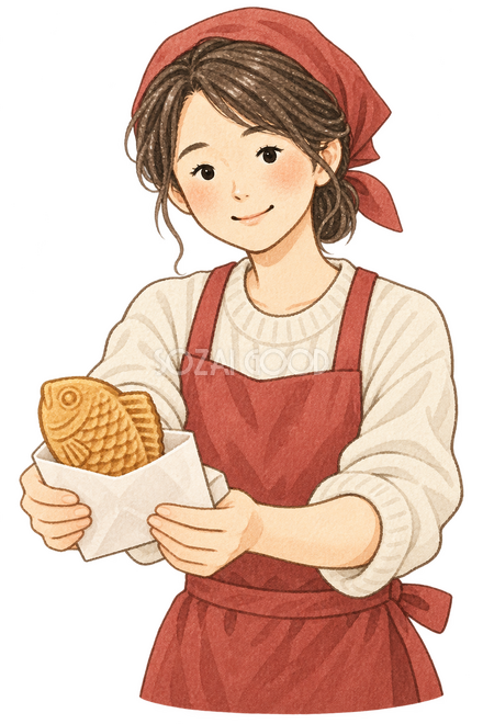たい焼きを渡す店員 たい焼きを渡す店員