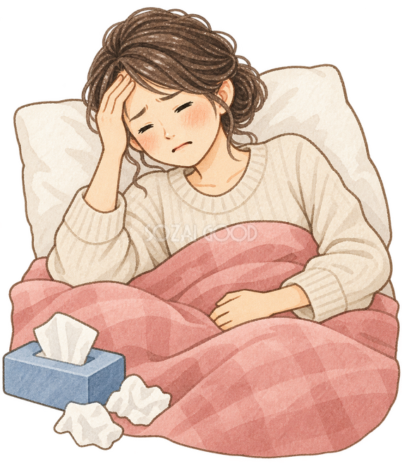 体調不良で休む女性