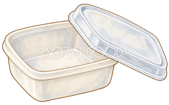 無地の食品容器とふたの水彩イラスト｜ノロウイルスの無料素材 106499