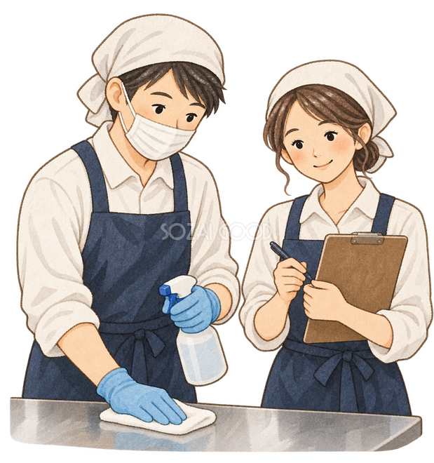 衛生管理を確認する店員二人