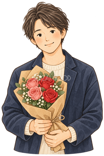 花束を贈る夫 花束を贈る夫