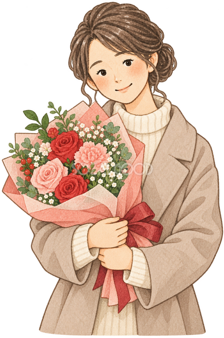 花束を受け取る妻 花束を受け取る妻