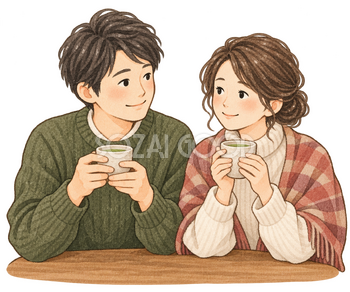 お茶を飲む夫婦の水彩イラスト｜いい夫婦の日の無料素材 106513