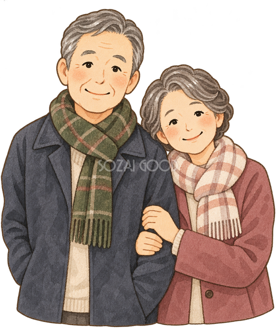 笑顔で並ぶ高齢夫婦 笑顔で並ぶ高齢夫婦