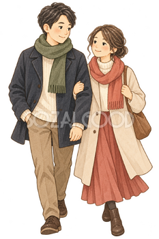 散歩する夫婦の水彩イラスト｜いい夫婦の日の無料素材 106521