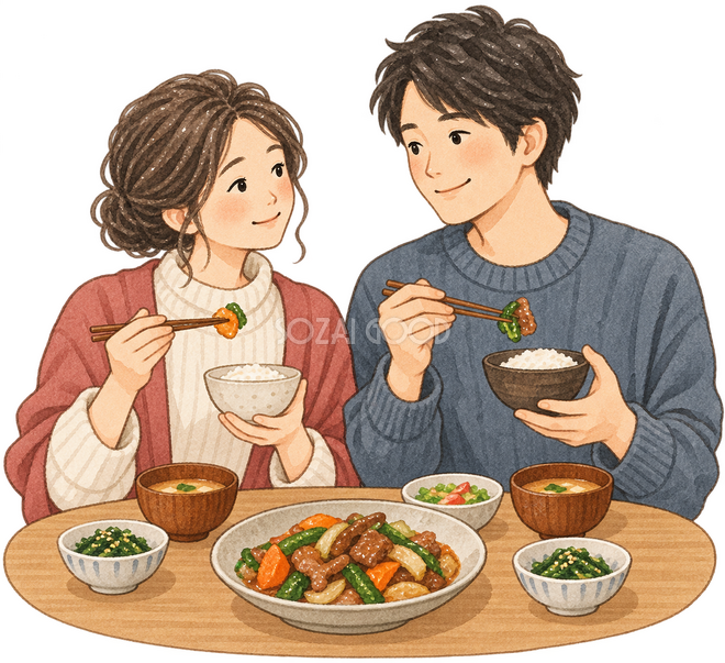 食事をする夫婦