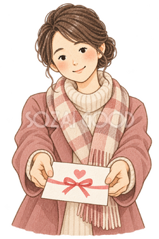 感謝のカードを渡す妻の水彩イラスト｜いい夫婦の日の無料素材 106527