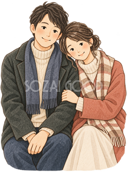 肩を寄せる夫婦の水彩イラスト｜いい夫婦の日の無料素材 106528
