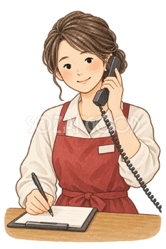 予約を受ける店員の水彩イラスト｜おせち予約の無料素材 106533