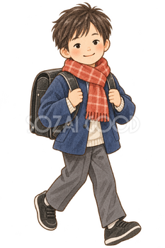 登校する男の子の水彩イラスト｜3学期始業式の無料素材 106556