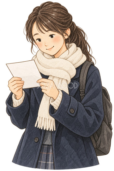 受験票を確認する女子学生