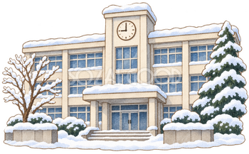 冬の校舎の水彩イラスト｜3学期始業式の無料素材 106561