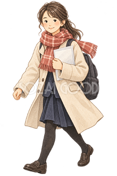 試験会場へ向かう女子学生の水彩イラスト｜大学入学共通テストの無料素材 106564
