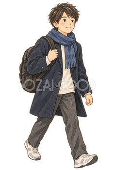試験会場へ向かう男子学生の水彩イラスト｜大学入学共通テストの無料素材 106566