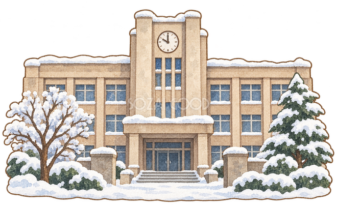 冬の受験会場の校舎 冬の受験会場の校舎