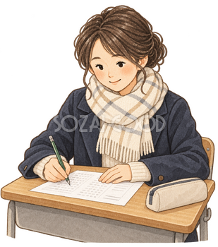 試験に取り組む学生の水彩イラスト｜大学入学共通テストの無料素材 106578