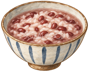 小豆粥の茶碗の水彩イラスト｜小正月の無料素材 106610