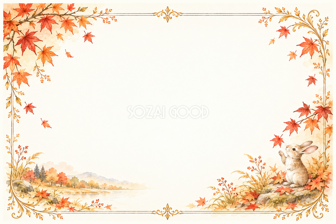 うさぎと秋の紅葉のフレーム