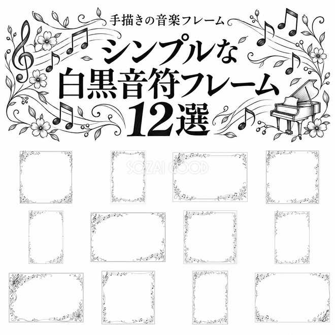 シンプルな白黒音符フレーム12選