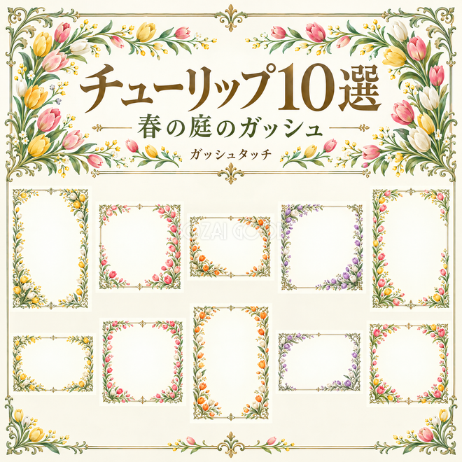 春の庭の花飾りフレーム10選 春の庭の花飾りフレーム10選