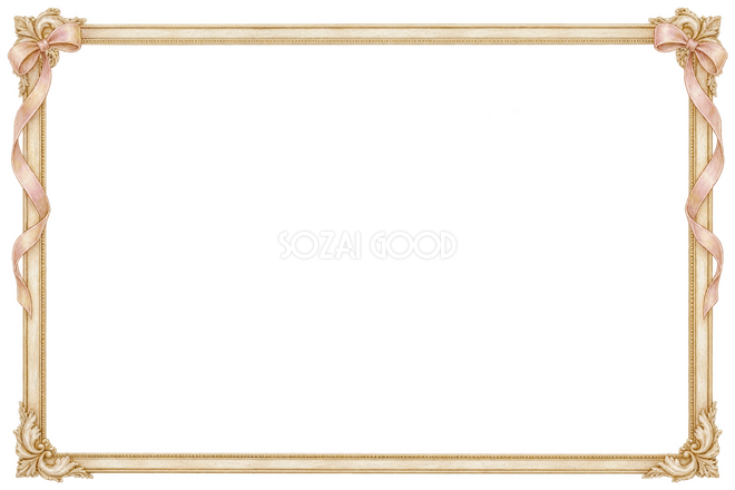 左右の桃色リボンの額縁 左右の桃色リボンの額縁