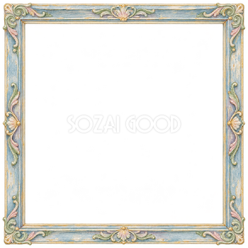 色付きアンティーク額縁｜柔らかな青の無料フレームイラスト素材 107210