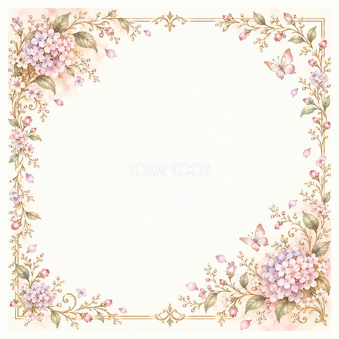 紫陽花と蝶のお祝い枠