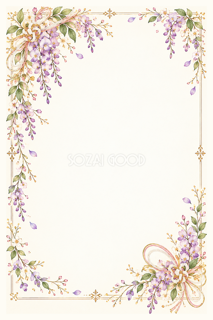 藤の花と結びのお祝い枠 藤の花と結びのお祝い枠