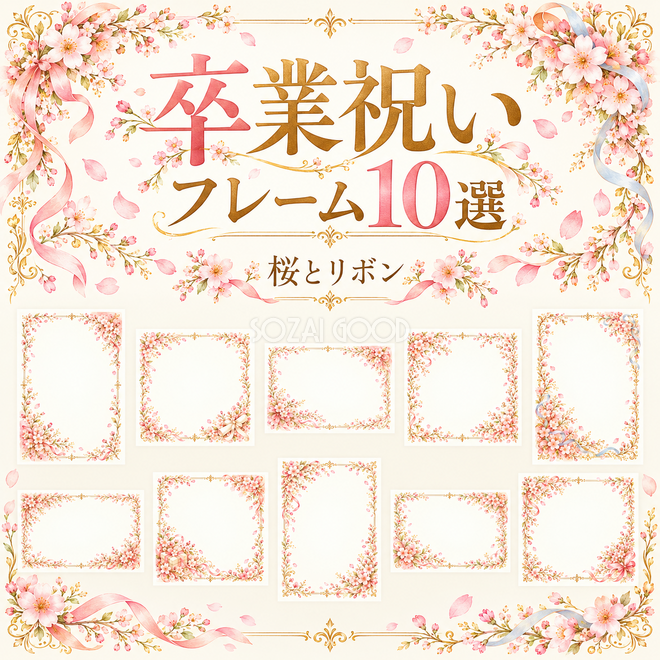 桜とリボンの卒業祝いフレーム10選 桜とリボンの卒業祝いフレーム10選