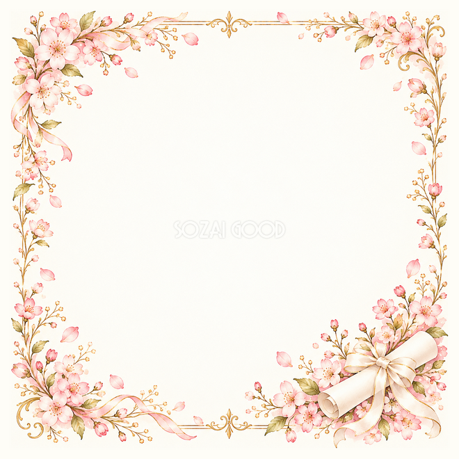 桜と卒業証書のお祝い枠
