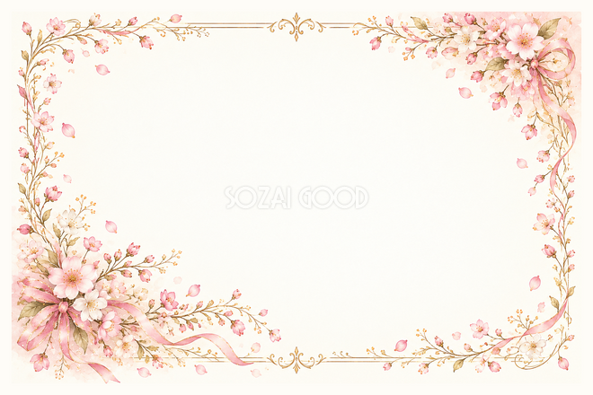 桜と花束のお祝い枠 桜と花束のお祝い枠