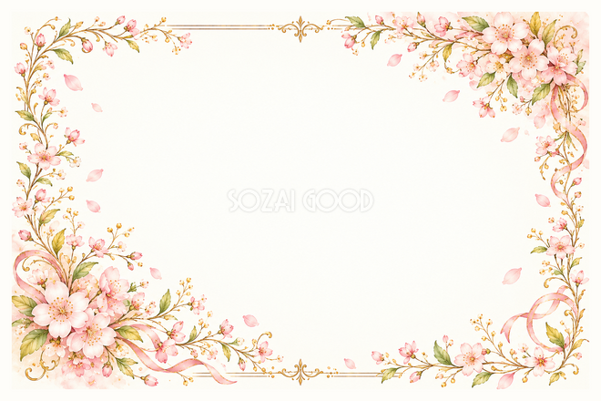 桜と淡い緑のお祝い枠 桜と淡い緑のお祝い枠