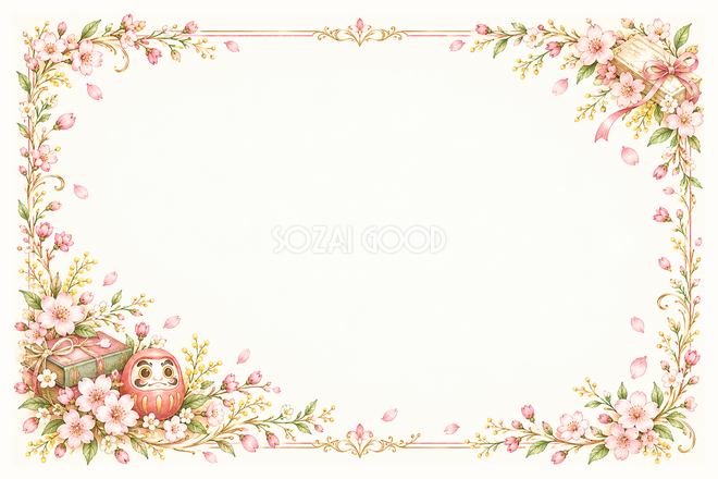 小さなだるまと花のお祝い枠 小さなだるまと花のお祝い枠