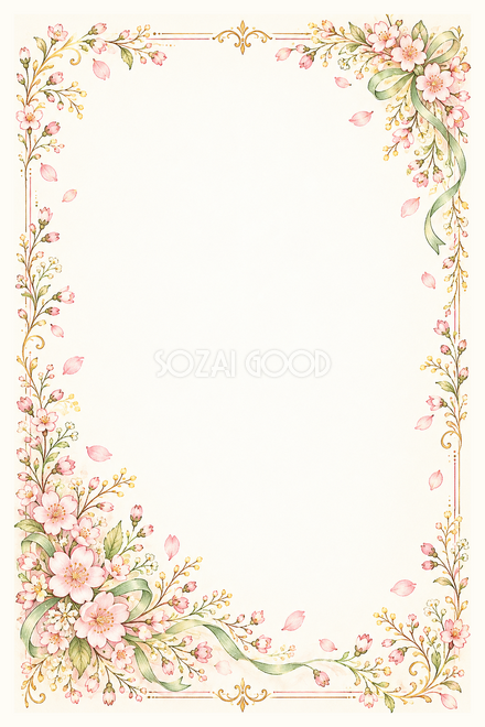 桜と祝福のリボンのお祝い枠 桜と祝福のリボンのお祝い枠