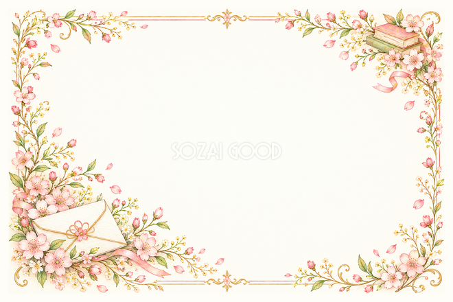 春の花と手紙のお祝い枠