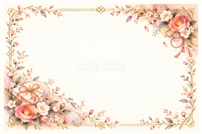 和の花と贈り物のお祝い枠 和の花と贈り物のお祝い枠