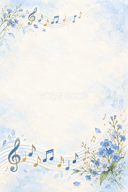 青い小花と音符の背景 青い小花と音符の背景