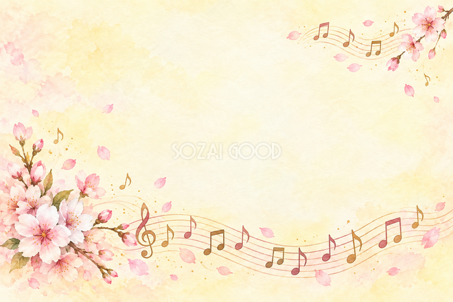 桜の花びらと音符の背景