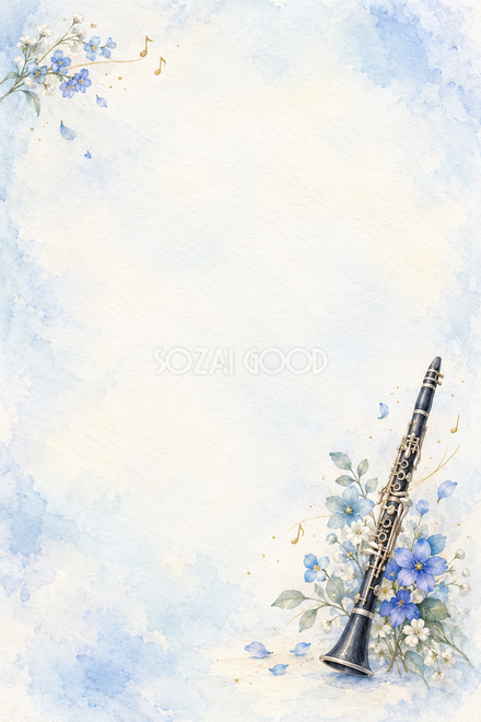 クラリネットと青い花の背景 クラリネットと青い花の背景