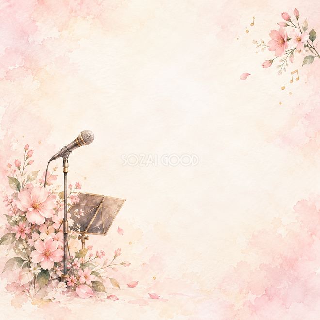 マイクとピンクの花の背景