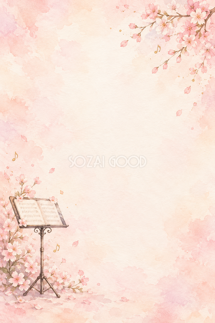 譜面台と桜の背景 譜面台と桜の背景