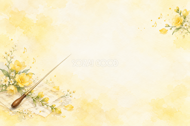 指揮棒と黄色の花の背景 指揮棒と黄色の花の背景