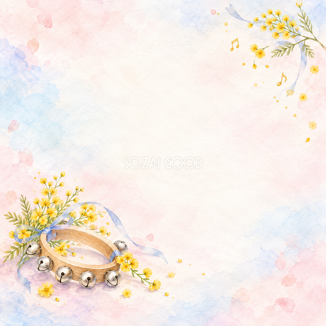 鈴と黄色の小花の背景 鈴と黄色の小花の背景