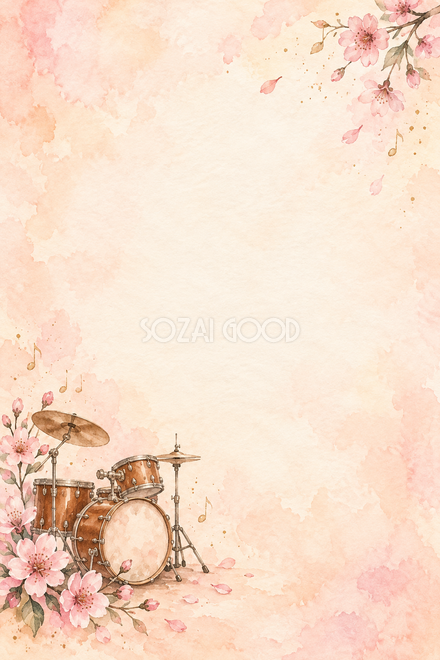 ドラムと桃色の花の背景